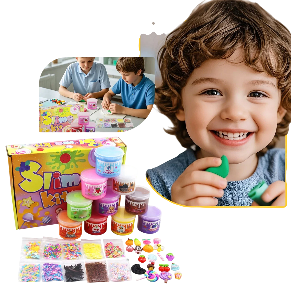 Kids Slime Kit DIY Stretchy Sensory Play Creative Craft Set Non Toxic Fun Party Favors Colorful Slime Supplies Art Toys - photo 7