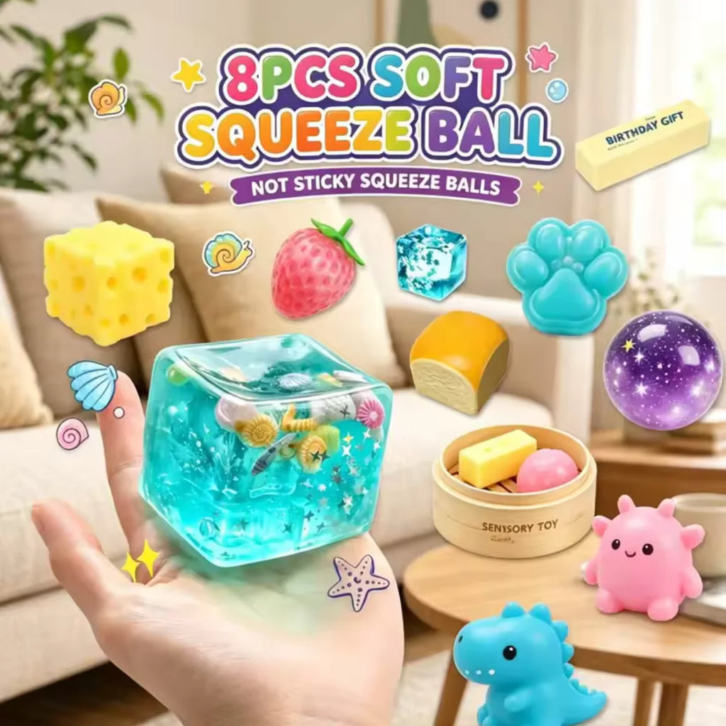 NEW 8pcs/set Mystery Box Slow Rising Squeeze Balls Soft Stretchy Squishy Sensory Fidget Toy for Anxiety Relief Birthday Gifts