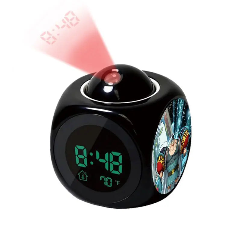 Anime One Piece Luffy Projection Alarm Clock Digital Led Clock with Time & Temperature Display Projector Night Light for Bedroom