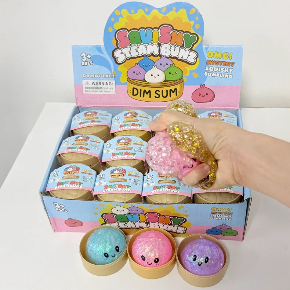 Mini 1-24pcs Glitter Dumpling Glitter Dumpling Squishy with Box Dumplings Sensory Squeeze Toy for Stress Relief