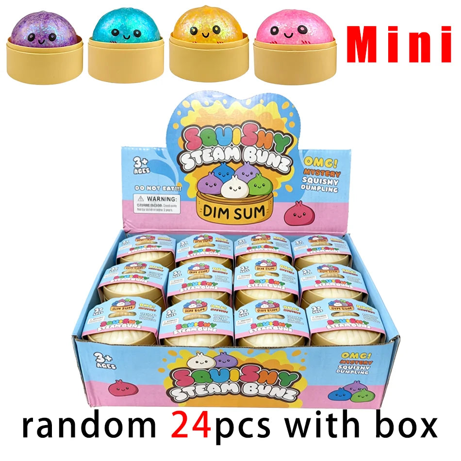 Mini 1-24pcs Glitter Dumpling Glitter Dumpling Squishy with Box Dumplings Sensory Squeeze Toy for Stress Relief