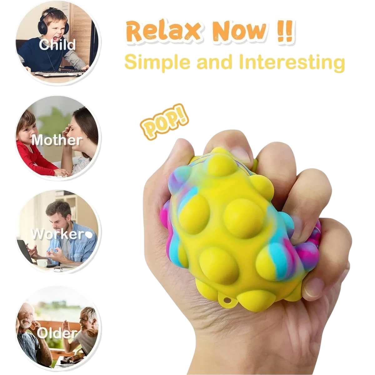 1/2/4PCS Pop Fidget Toys Bulk 3D Stress Balls for Kids Party Favors Autism Sensory Toys Squeeze Toys for Adult Stress Relief