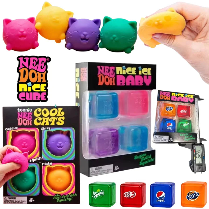 Schylling Nee Doh Nice Cube & Mini Cat & Soda Cube Sensory Pinch Blocks Stress Relief Puzzle Kids Souvenir Blind Box