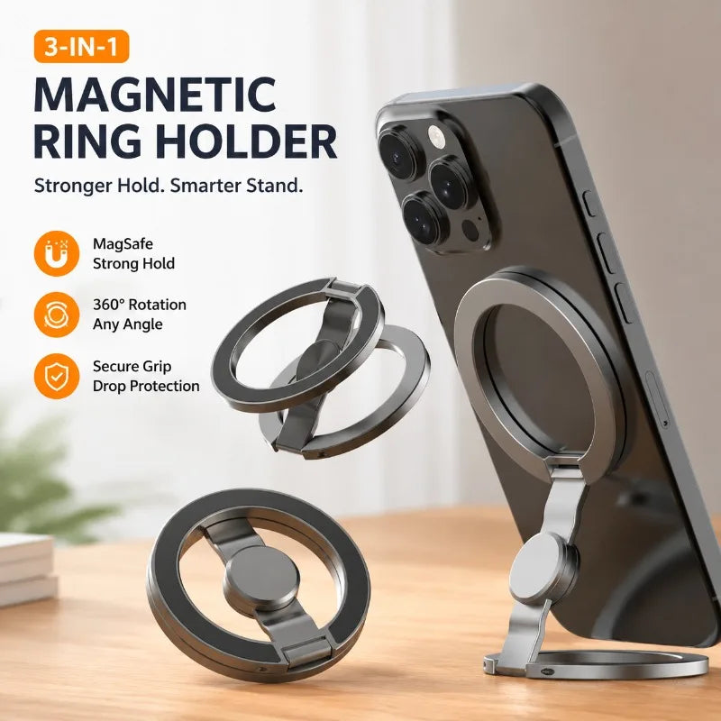 Magsafe Dual Ring Magnetic Phone Holder Fidget Spinner Finger Ring Stand Multifunctional Desktop Support Bracket Strong Magnetic