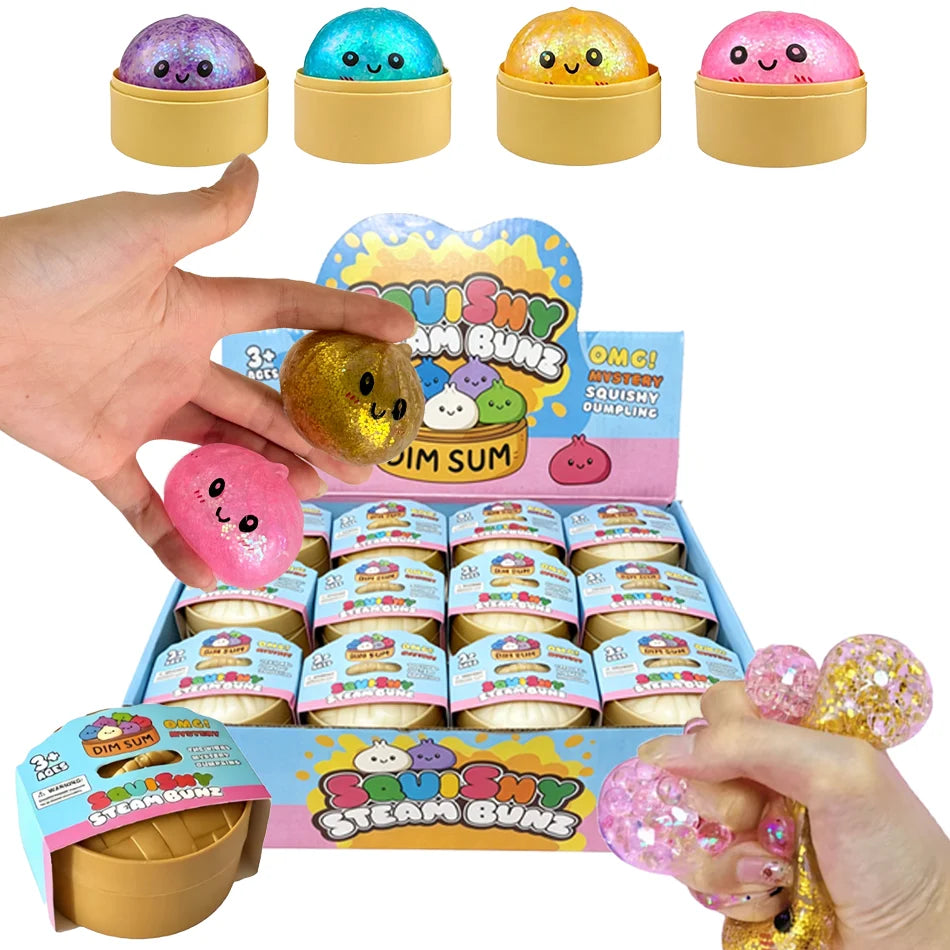 Mini 1-24pcs Glitter Dumpling Glitter Dumpling Squishy with Box Dumplings Sensory Squeeze Toy for Stress Relief